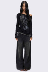 Rift Washed Black Straight Baggy Jeans