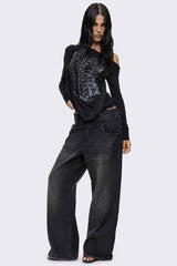 Rift Washed Black Straight Baggy Jeans
