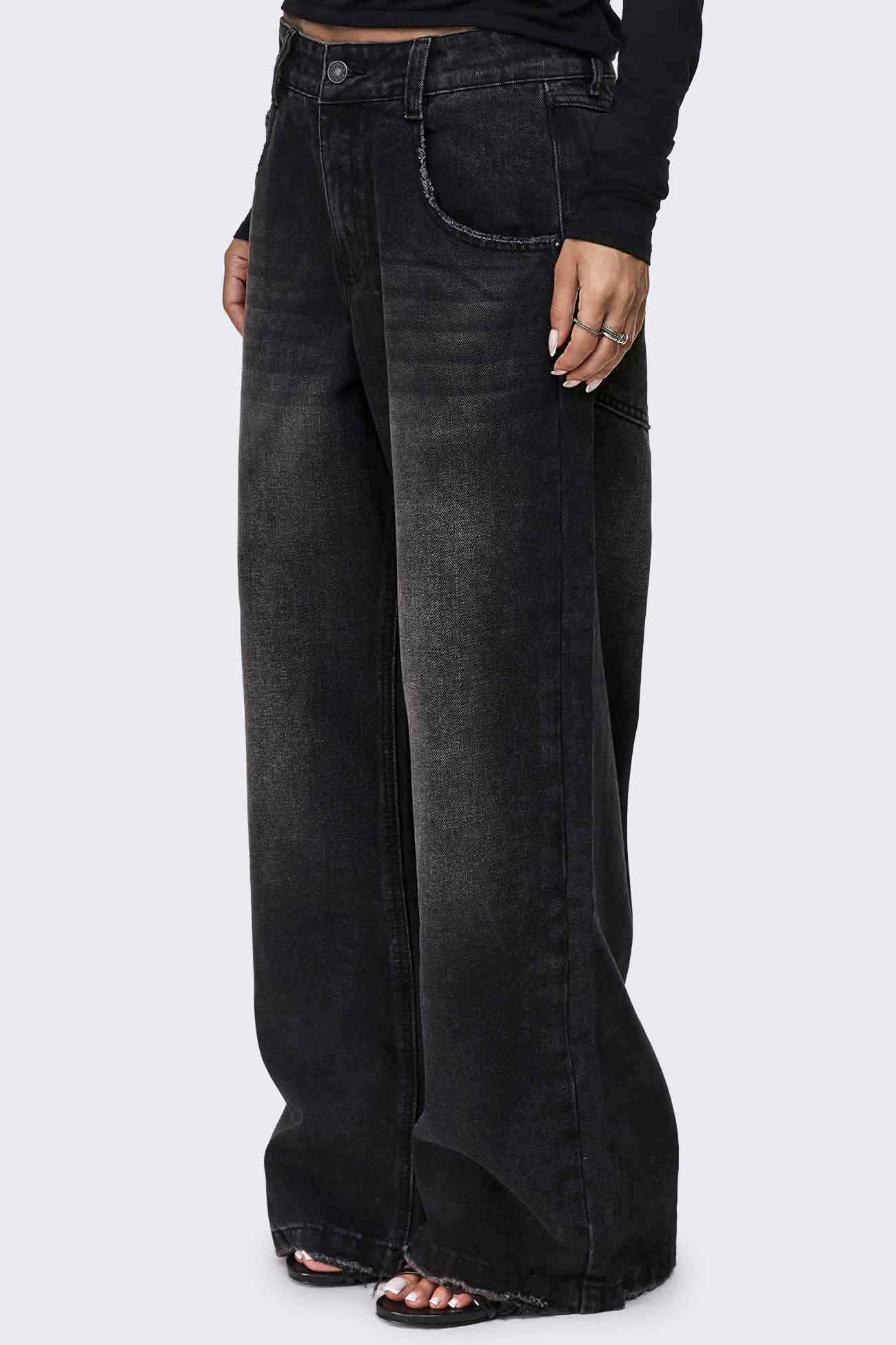 Rift Washed Black Straight Baggy Jeans
