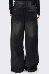 Rift Washed Black Straight Baggy Jeans
