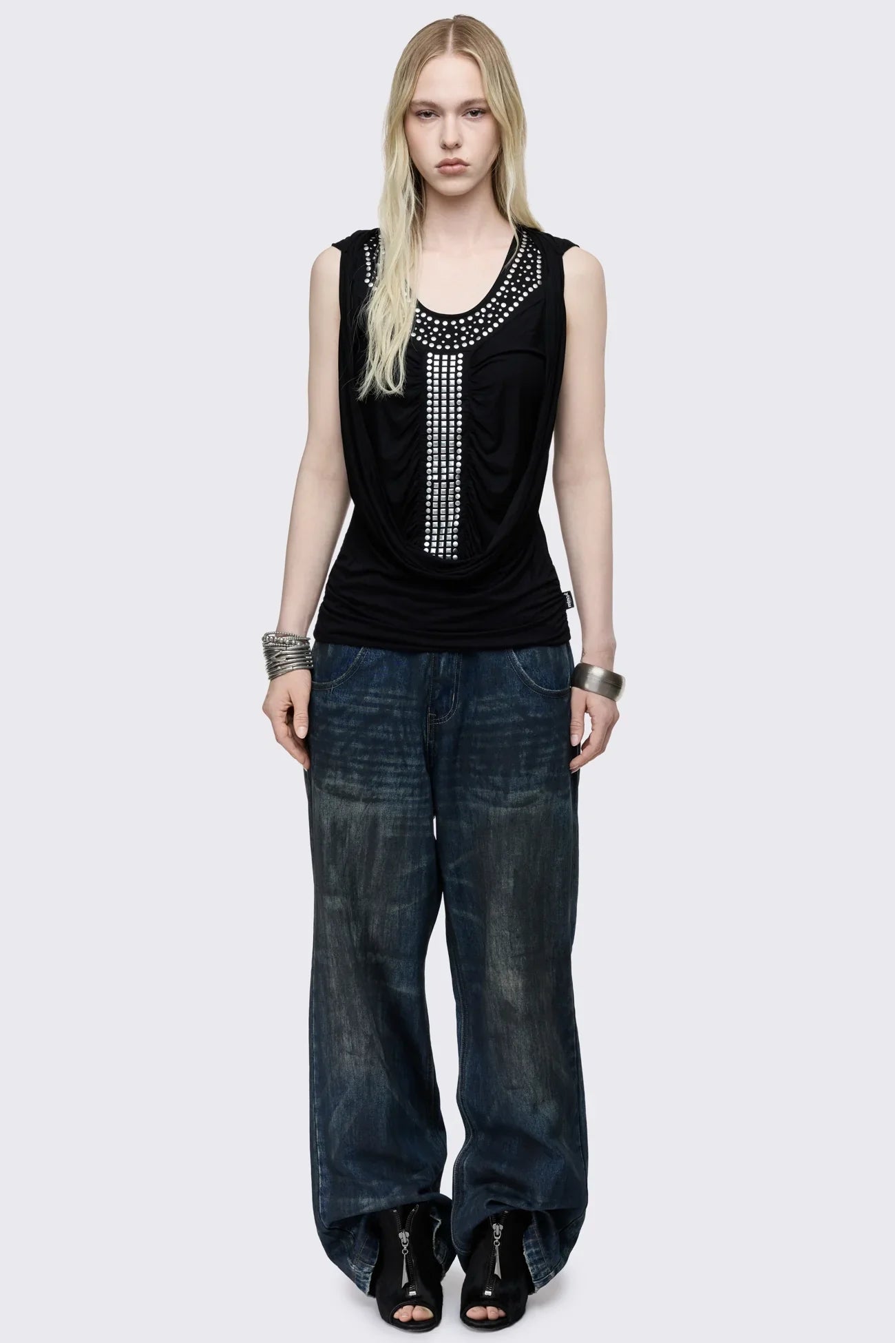 Phoenix Black Studded Cowl Hood Vest Top