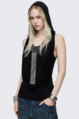 Phoenix Black Studded Cowl Hood Vest Top