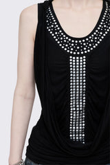Phoenix Black Studded Cowl Hood Vest Top