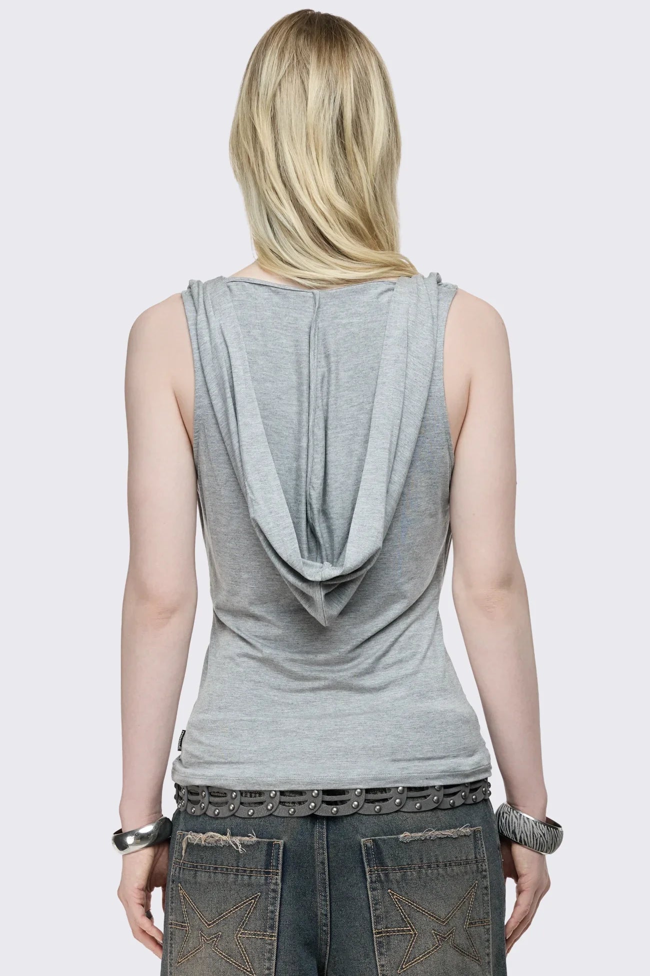 Phoenix Grey Studded Cowl Hood Vest Top