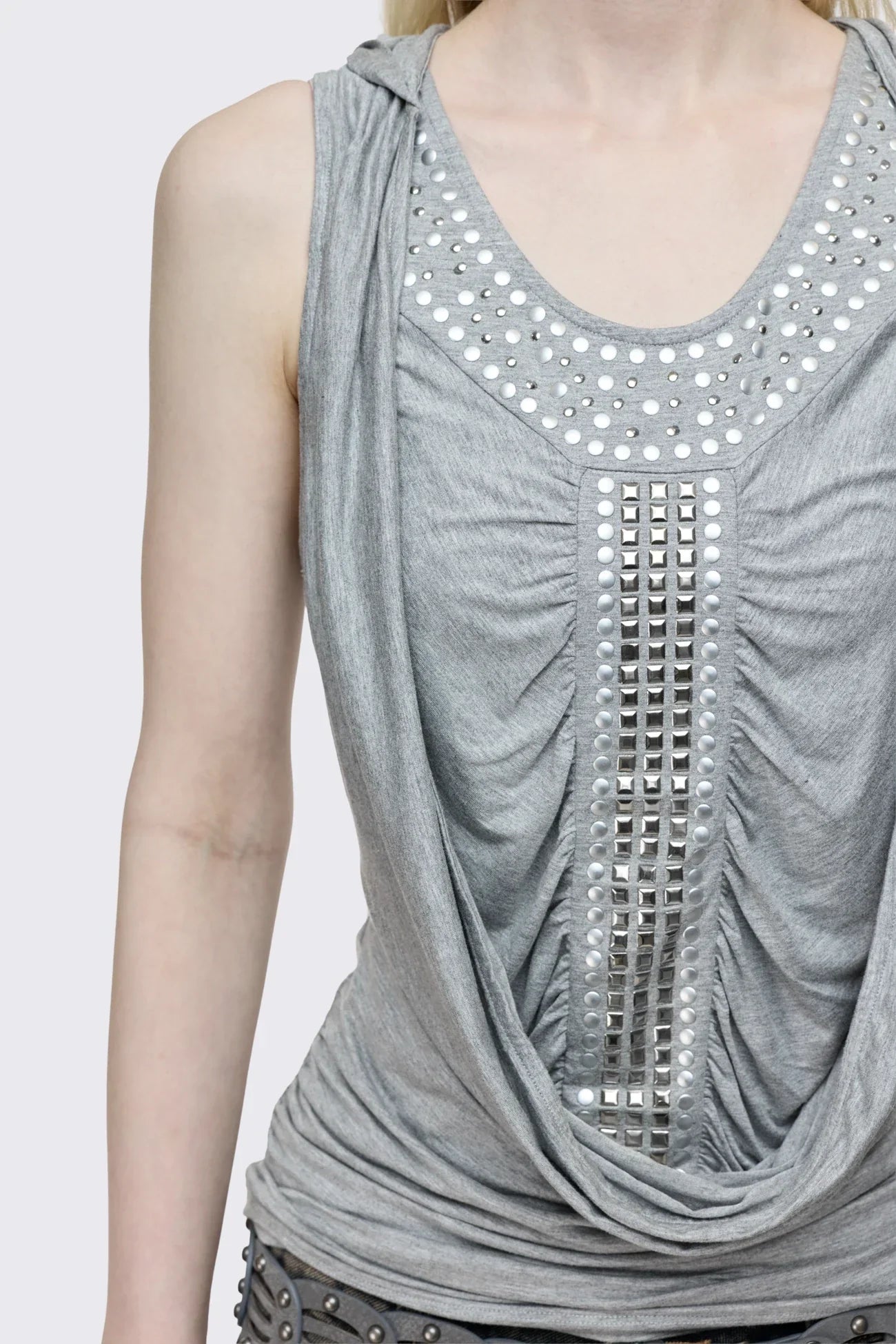 Phoenix Grey Studded Cowl Hood Vest Top