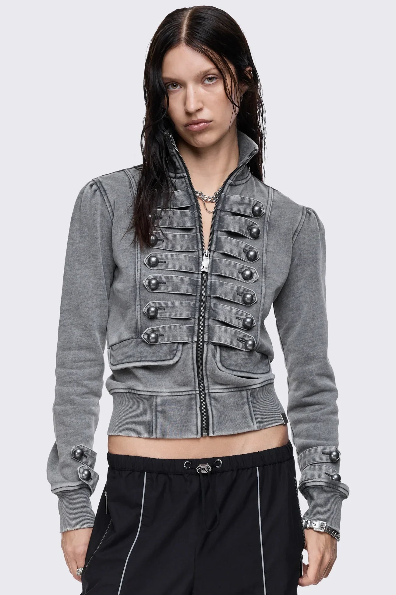 Siege Washed Military Sweat Zip Up Jacket