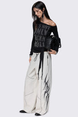Lustre Black Graphic Off Shoulder Top