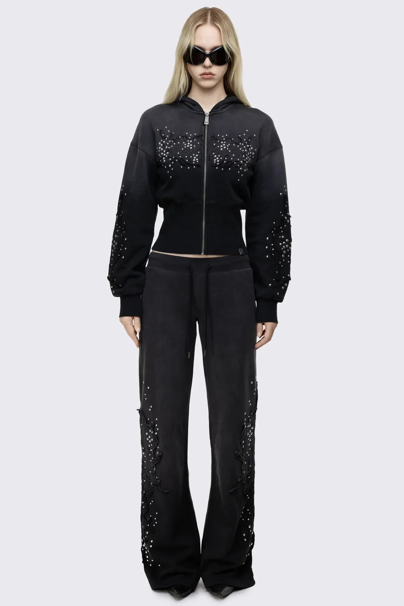 Breathe Black Sigil Studded Patch Zip Up Hoodie