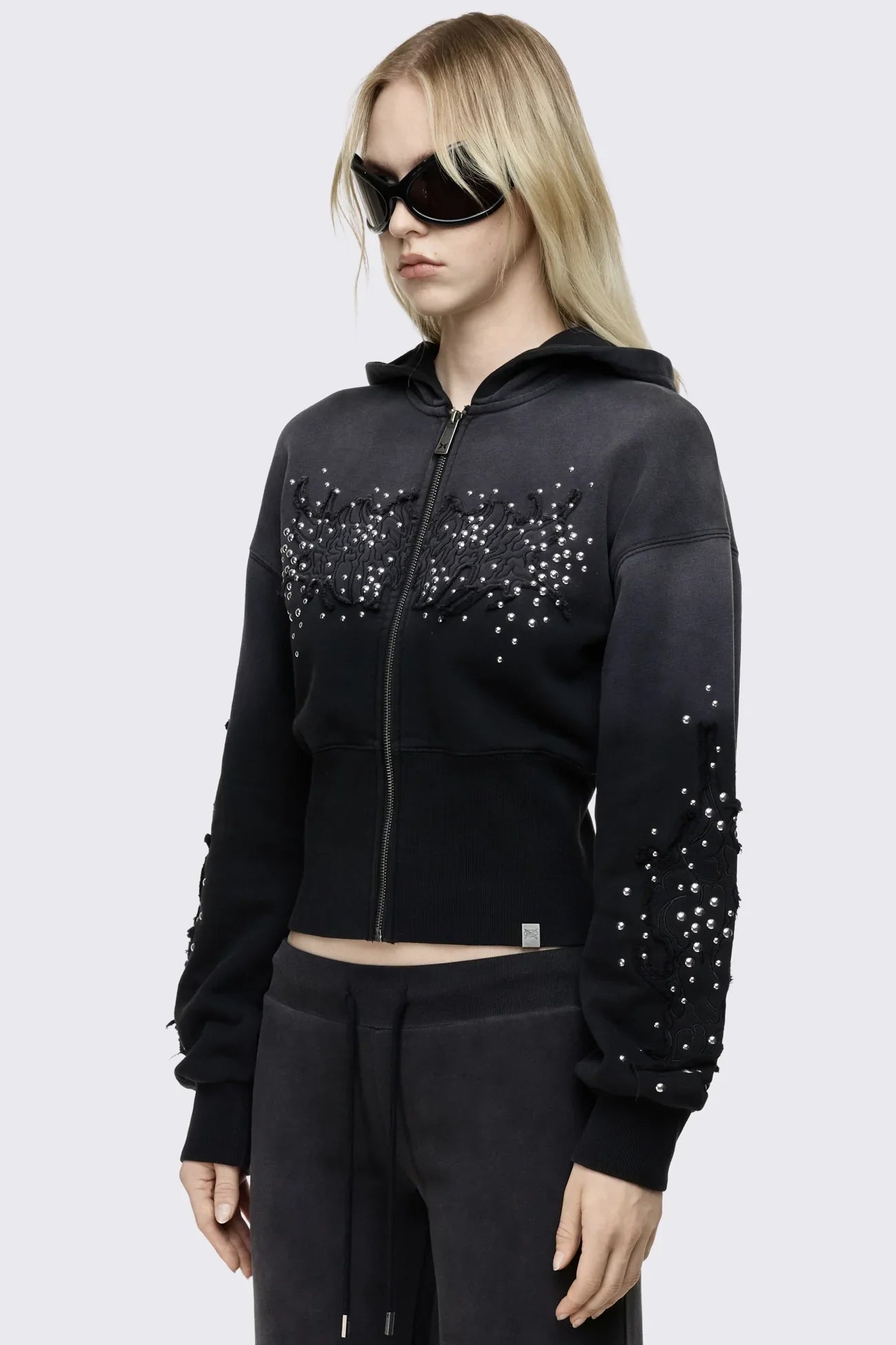 Breathe Black Sigil Studded Patch Zip Up Hoodie