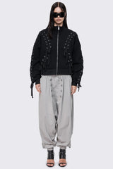 Mia Black Lace Up Funnel Zip Up Sweat