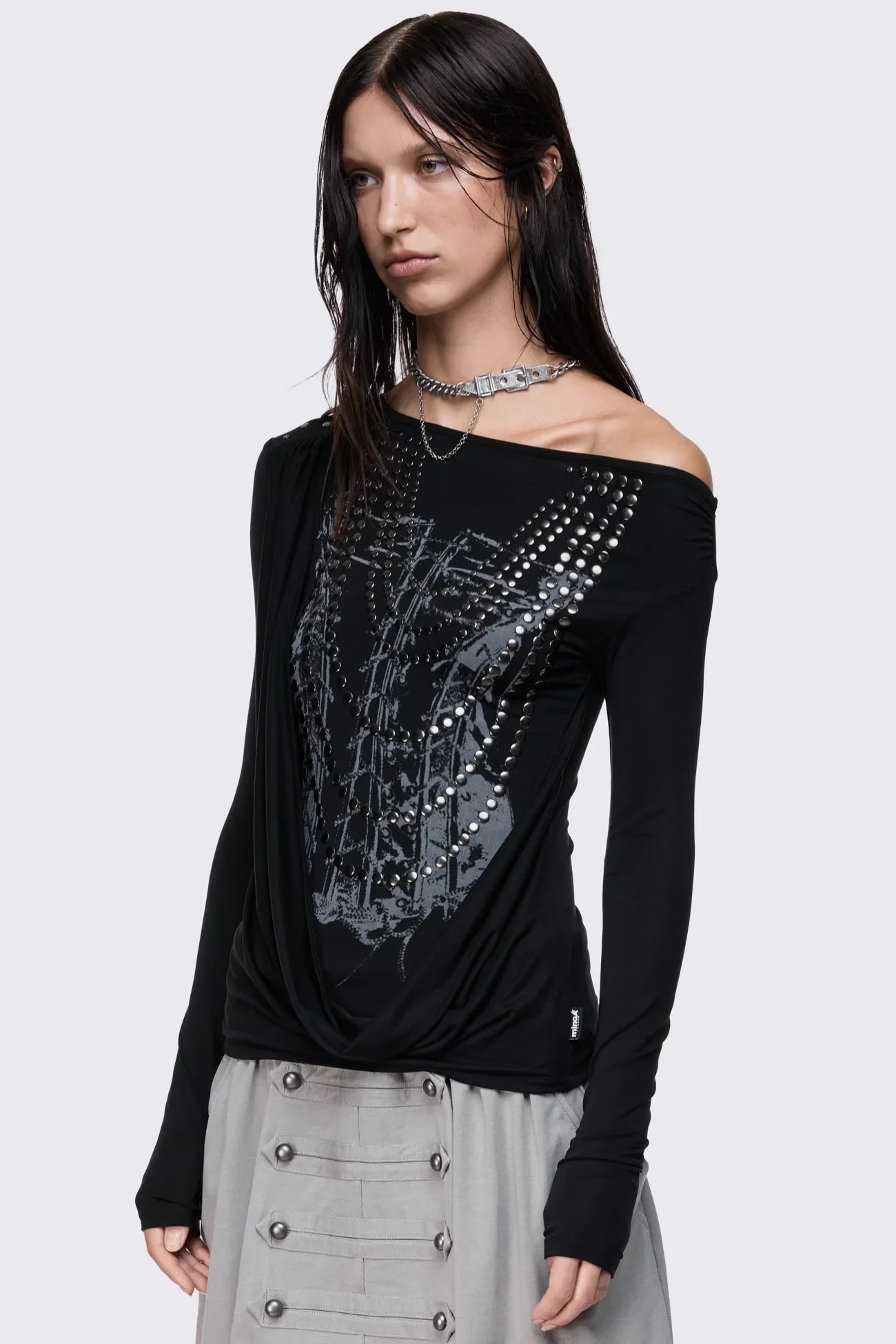 Hollow Studded Off Shoulder Top