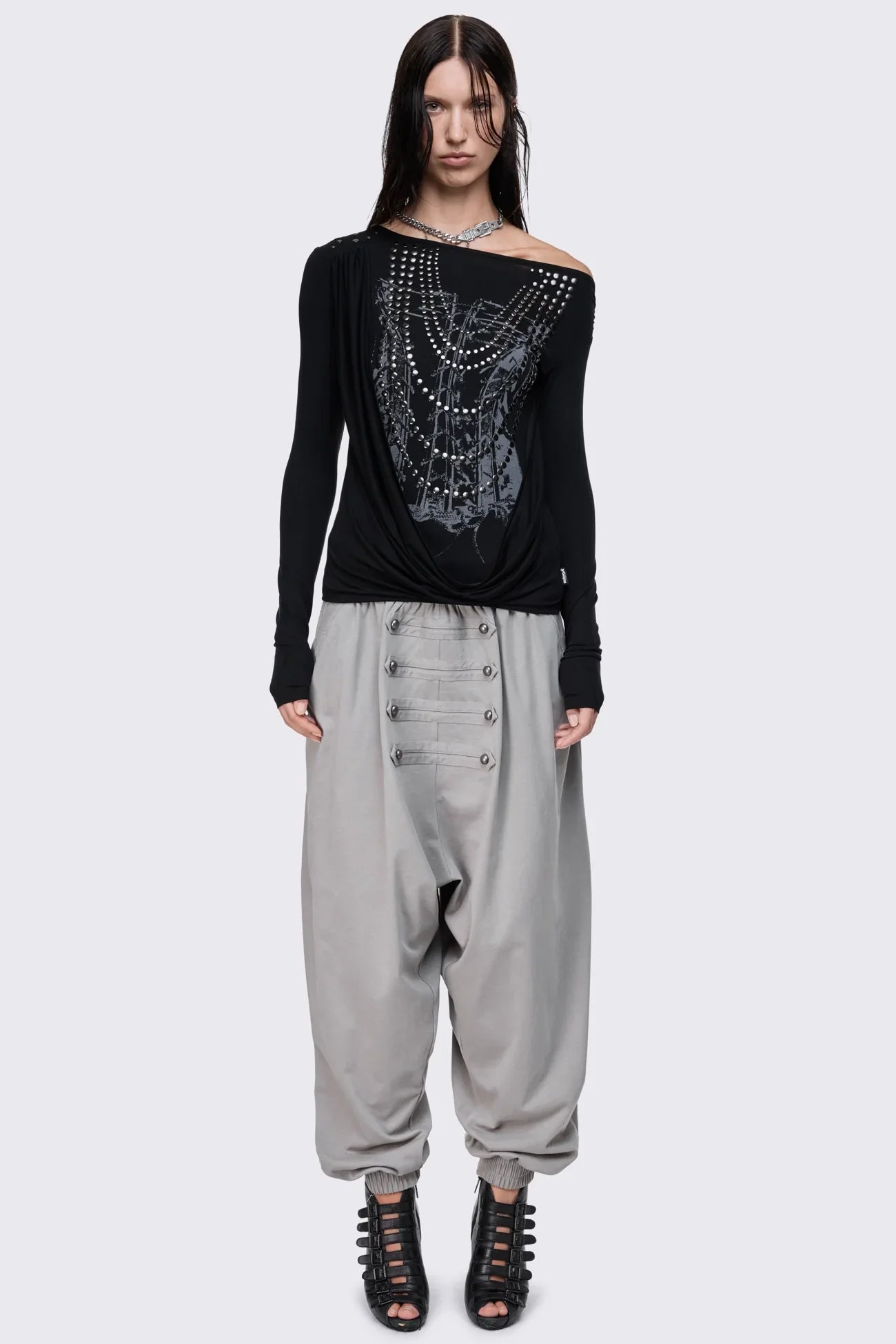 Saboteur Grey Washed Harem Sweatpants