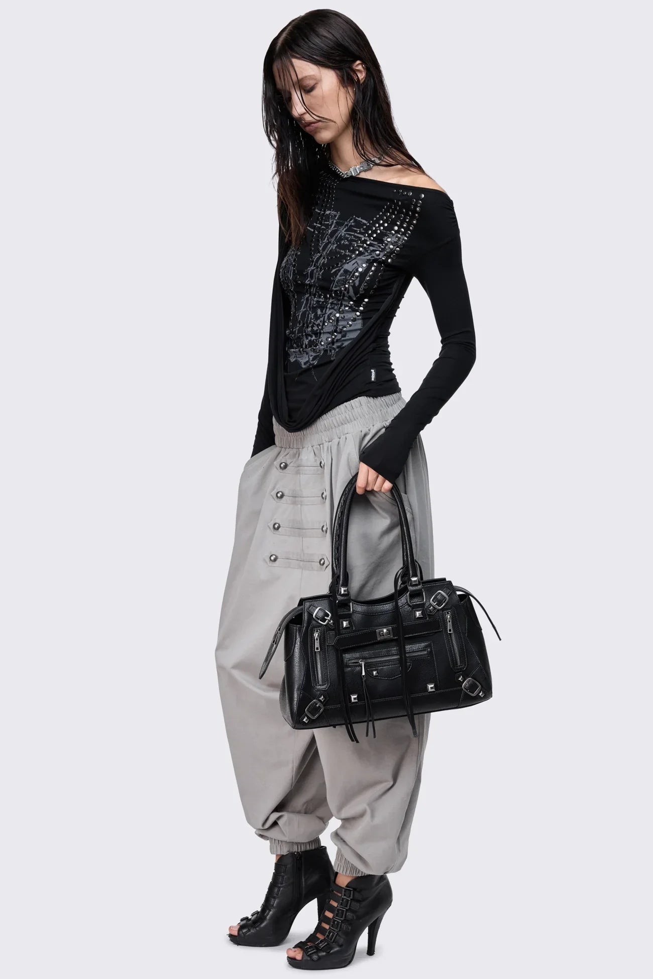 Hollow Studded Off Shoulder Top