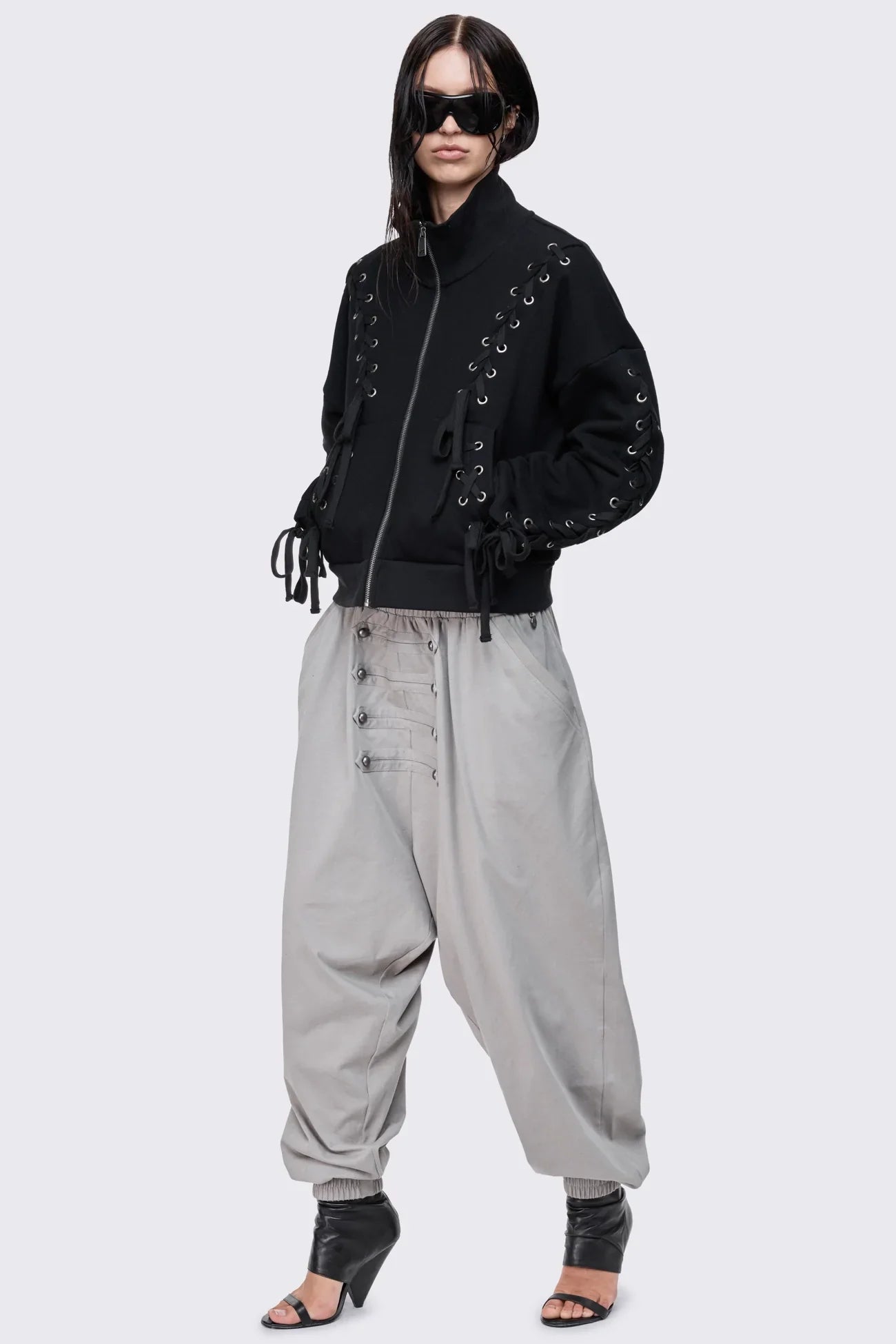 Mia Black Lace Up Funnel Zip Up Sweat