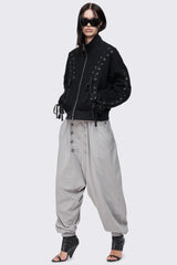 Mia Black Lace Up Funnel Zip Up Sweat
