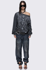 Requiem Graphic Off Shoulder Sweatshirt