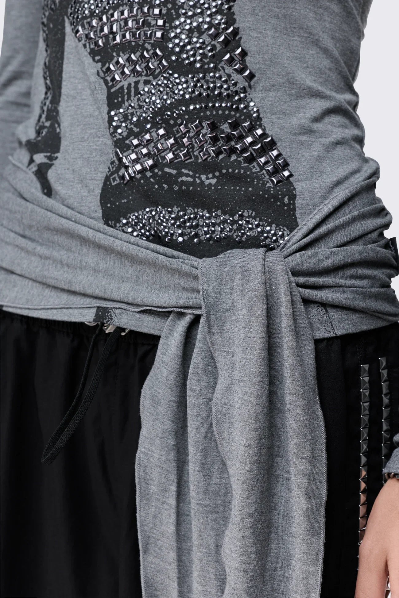 Lustre Grey Graphic Off Shoulder Top