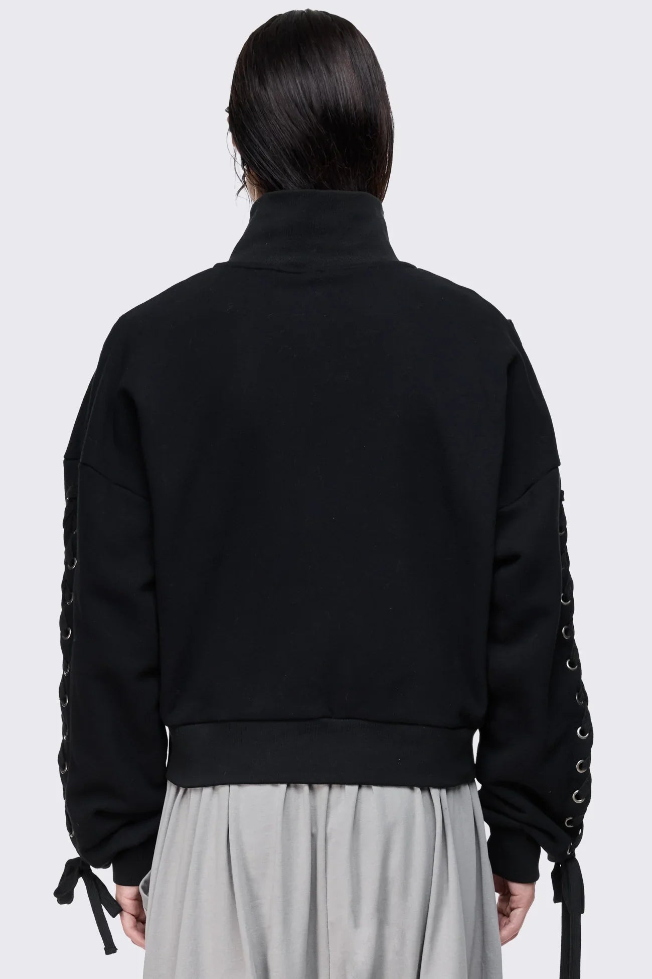Mia Black Lace Up Funnel Zip Up Sweat