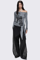 Lustre Grey Graphic Off Shoulder Top