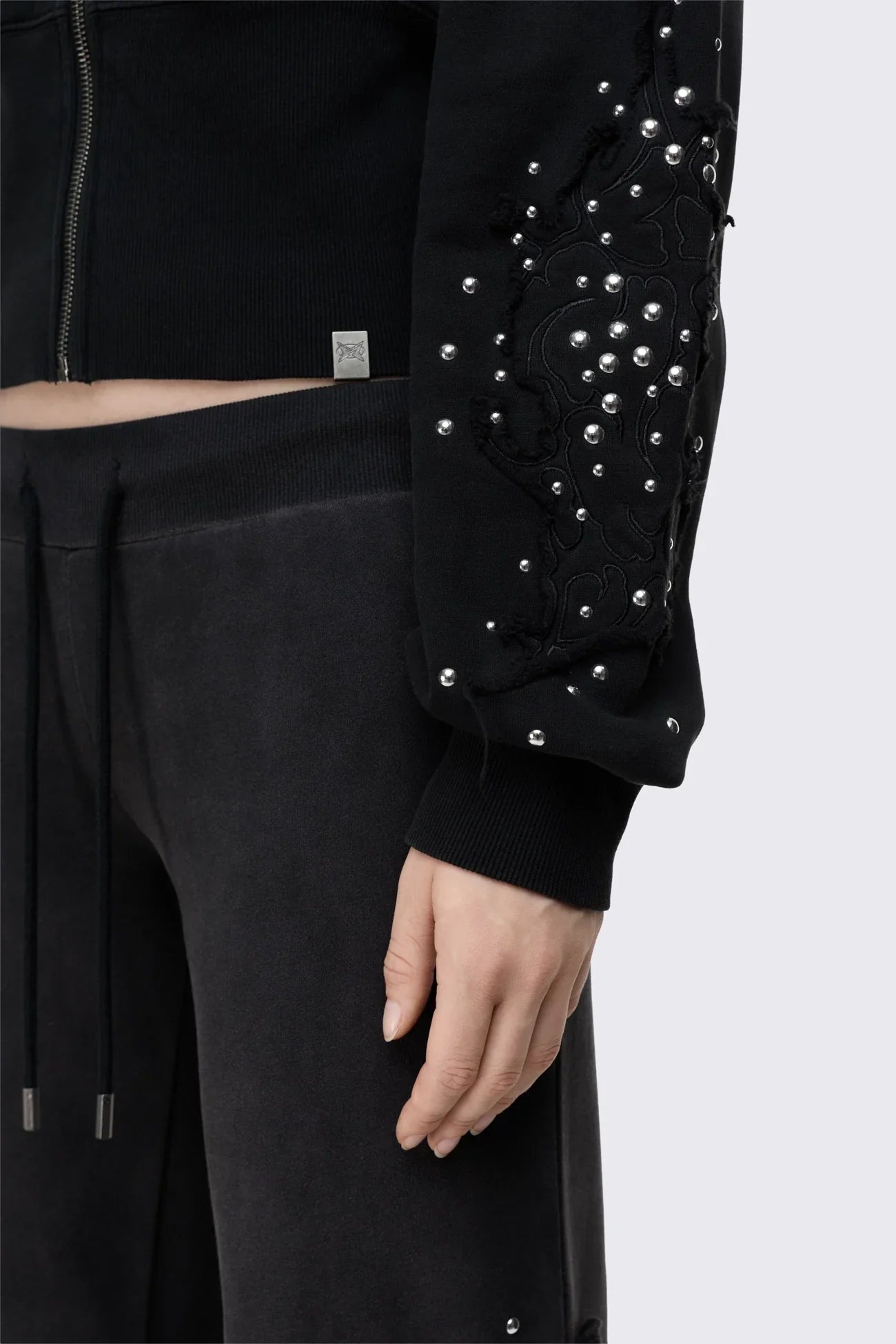 Breathe Black Sigil Studded Patch Zip Up Hoodie
