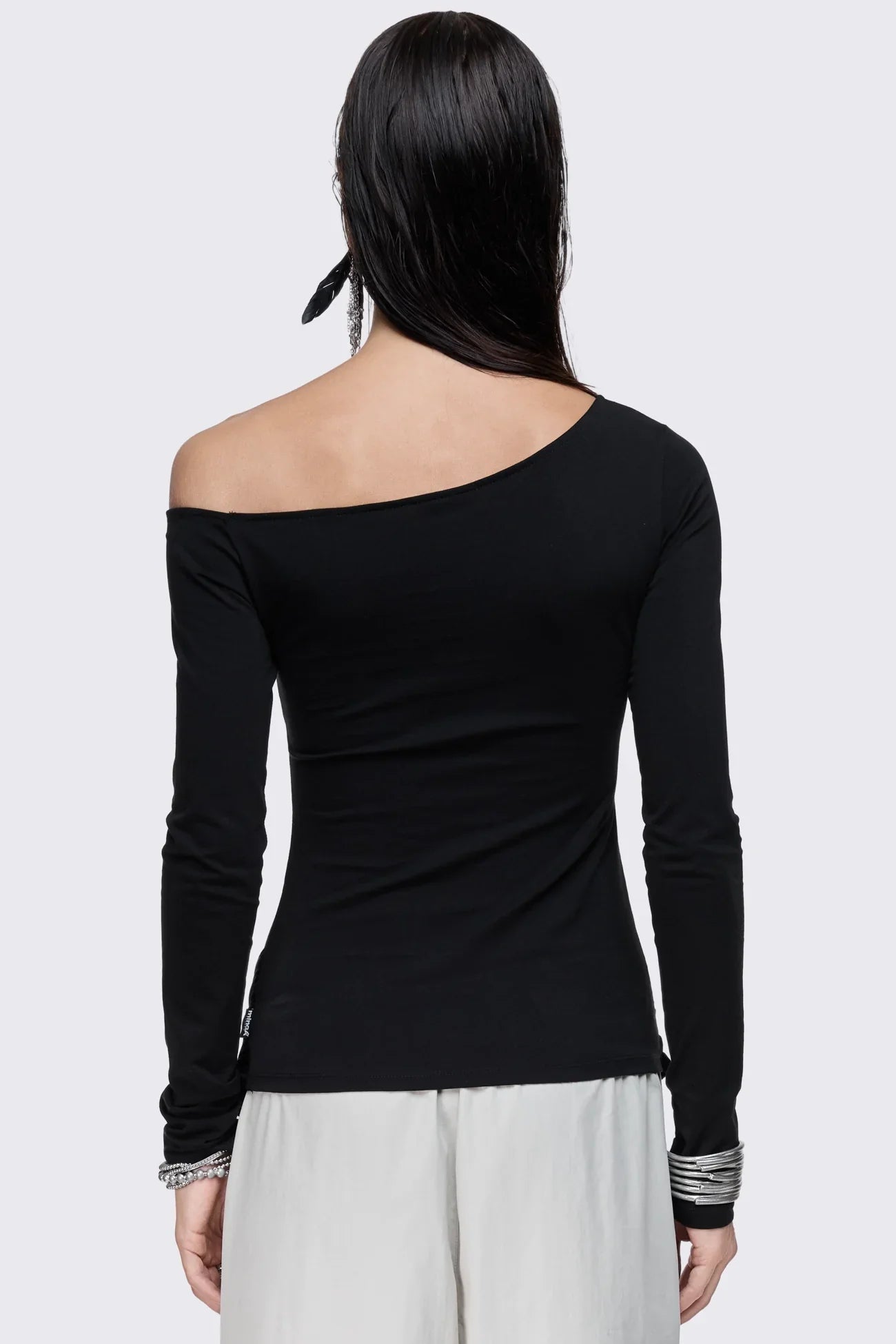 Lustre Black Graphic Off Shoulder Top