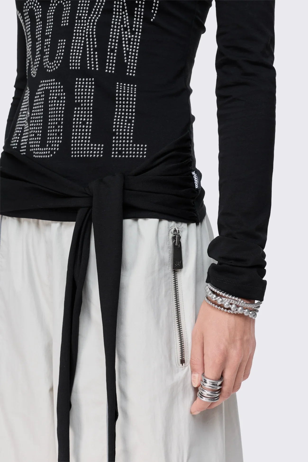 Lustre Black Graphic Off Shoulder Top