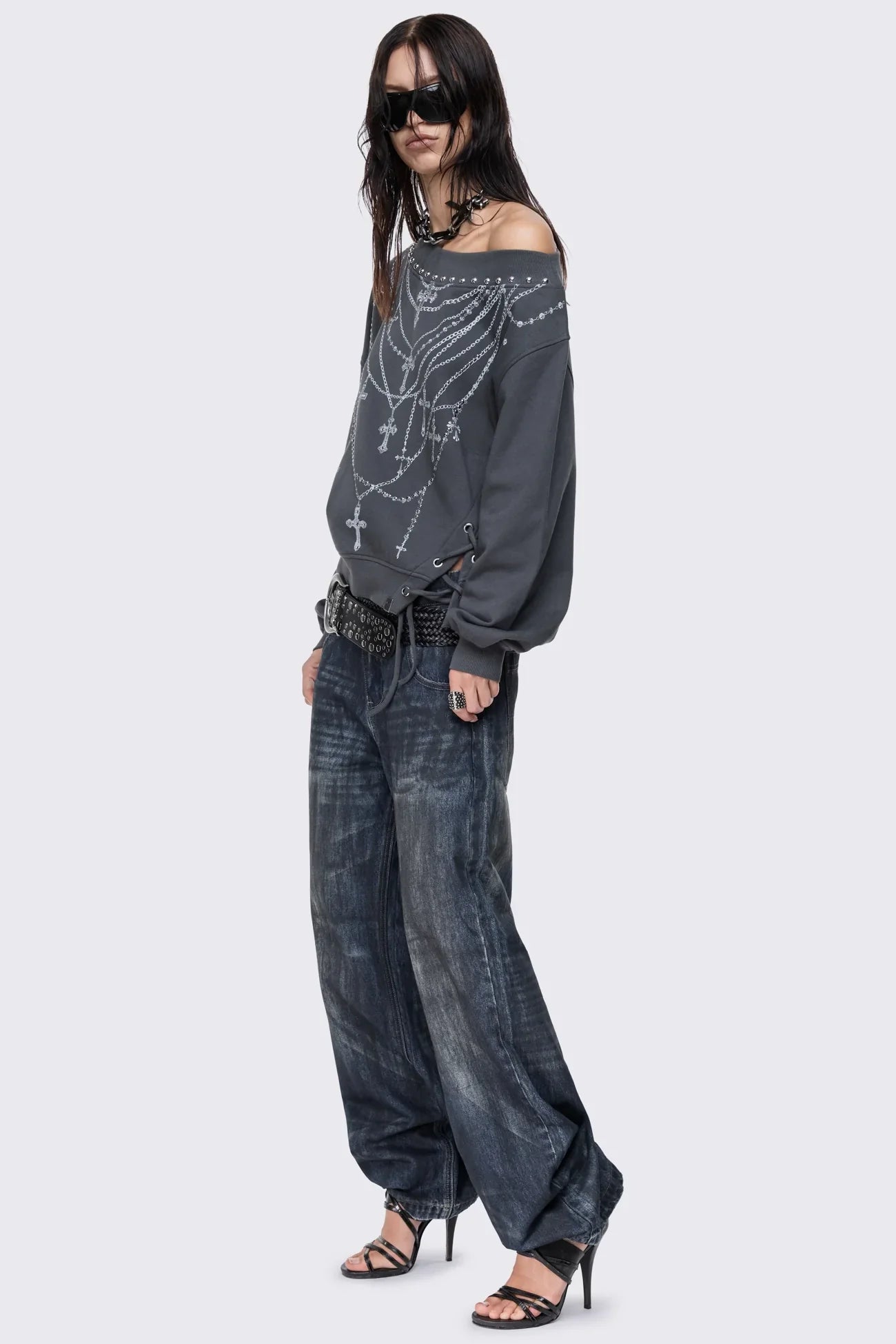 Requiem Graphic Off Shoulder Sweatshirt