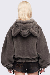Cat Ear Brown Faux Fur Jacket