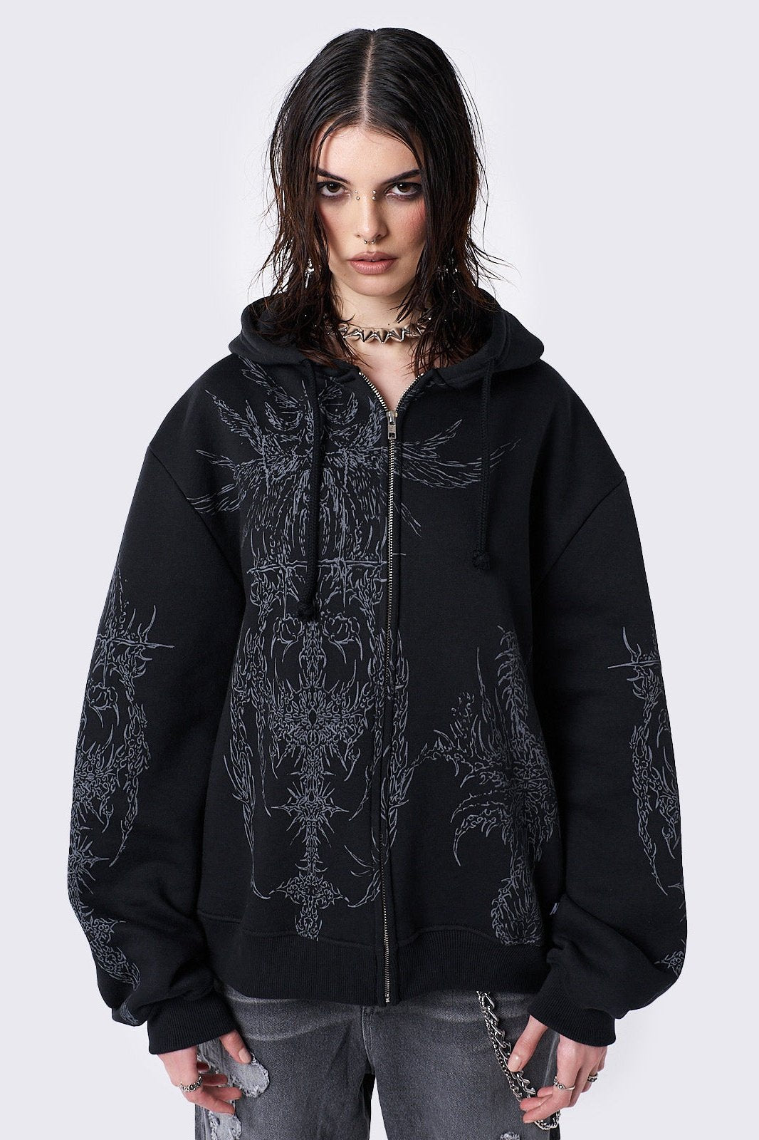 Enigmatic Black Zip Up Hoodie