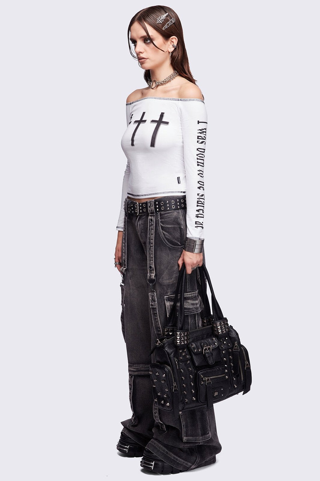 Myrrh Black Studded Faux Leather Shoulder Bag