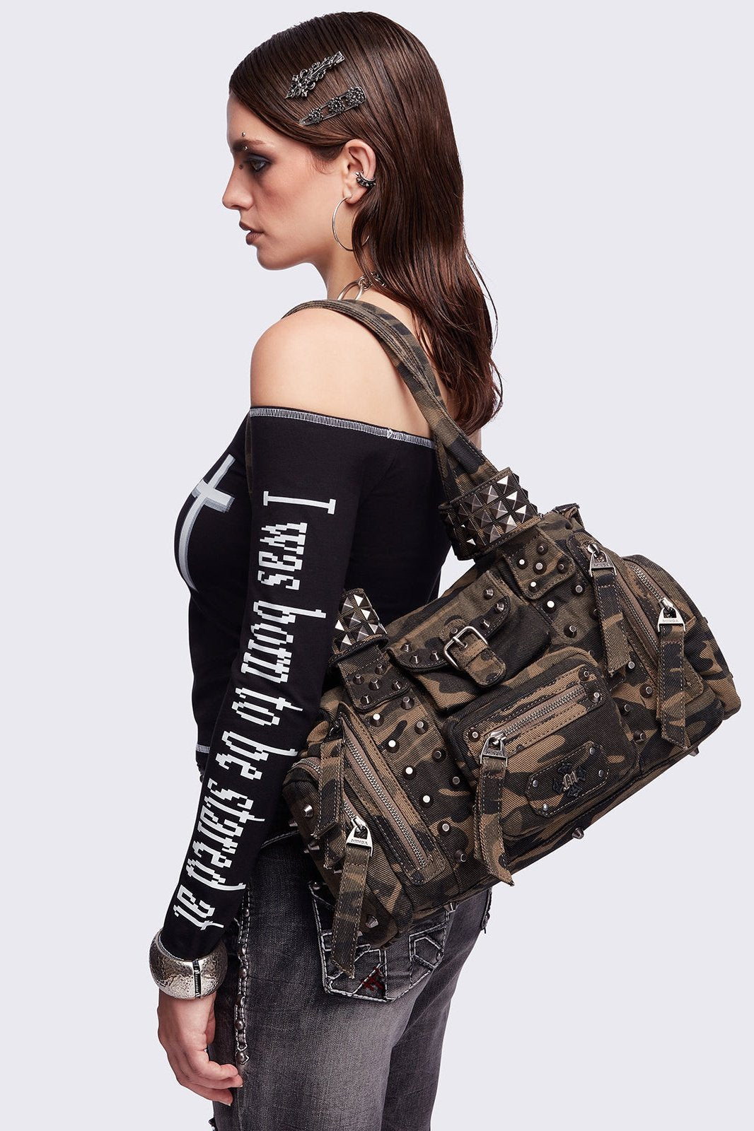 Myrrh Camo Studded Shoulder Bag
