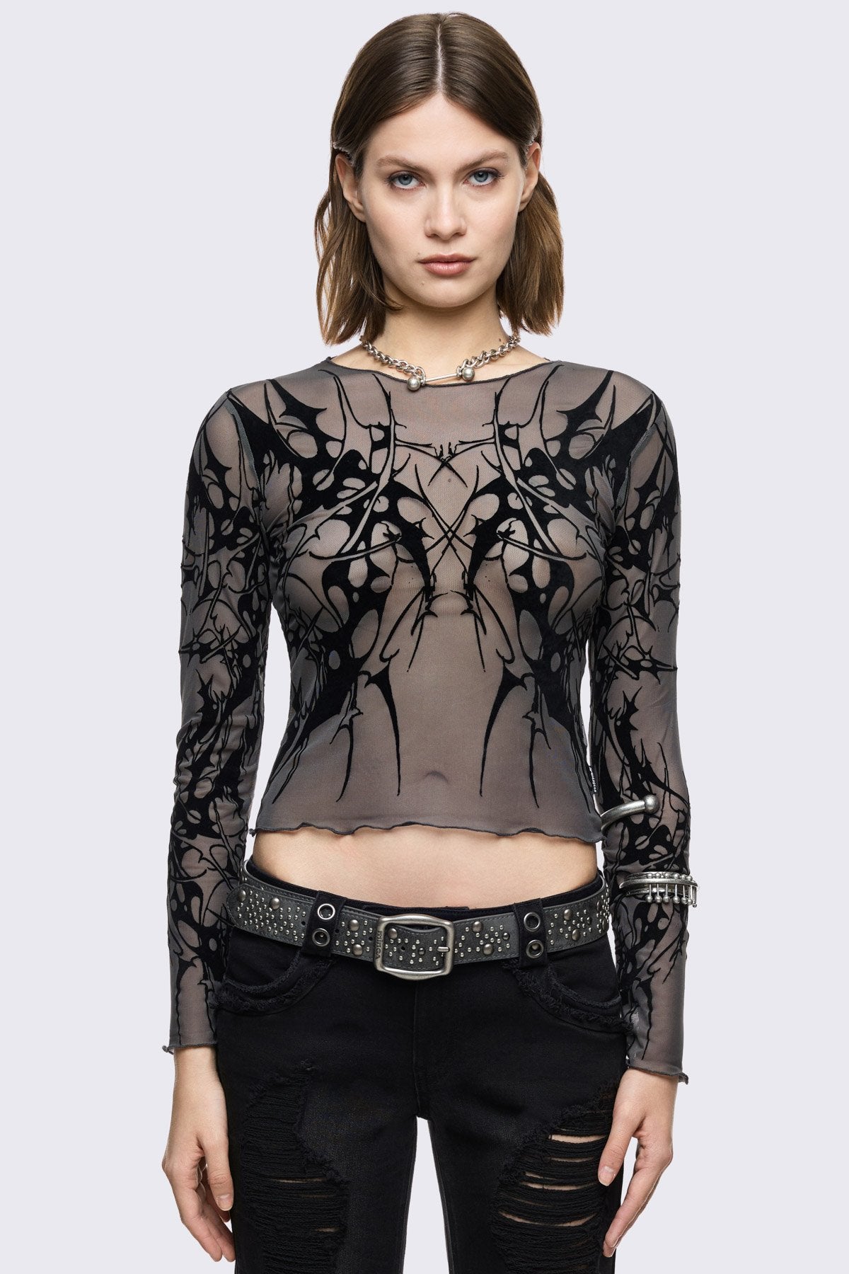 Cryptic Grey Mesh Top