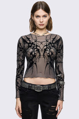 Cryptic Grey Mesh Top