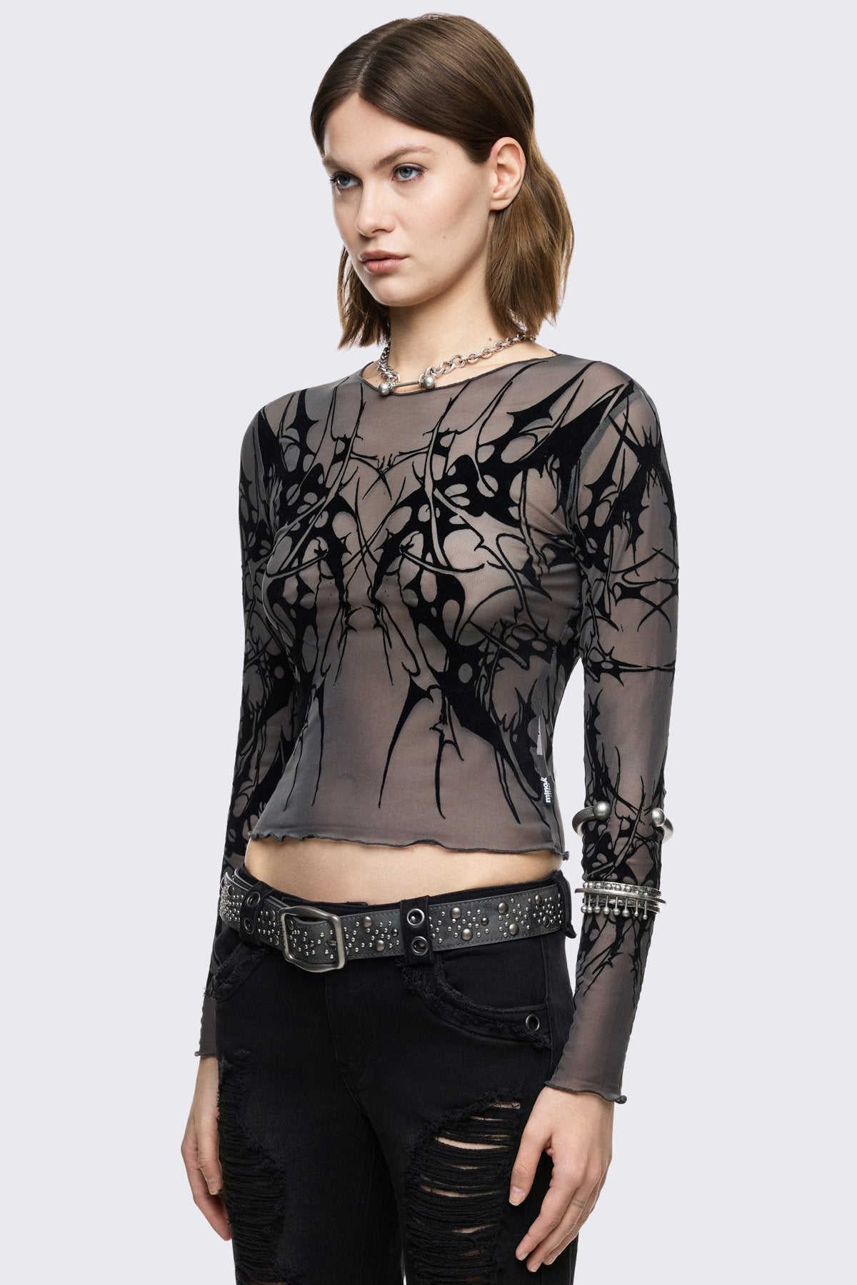 Cryptic Grey Mesh Top