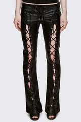Deb Lace-Up Faux Leather Flared Pants