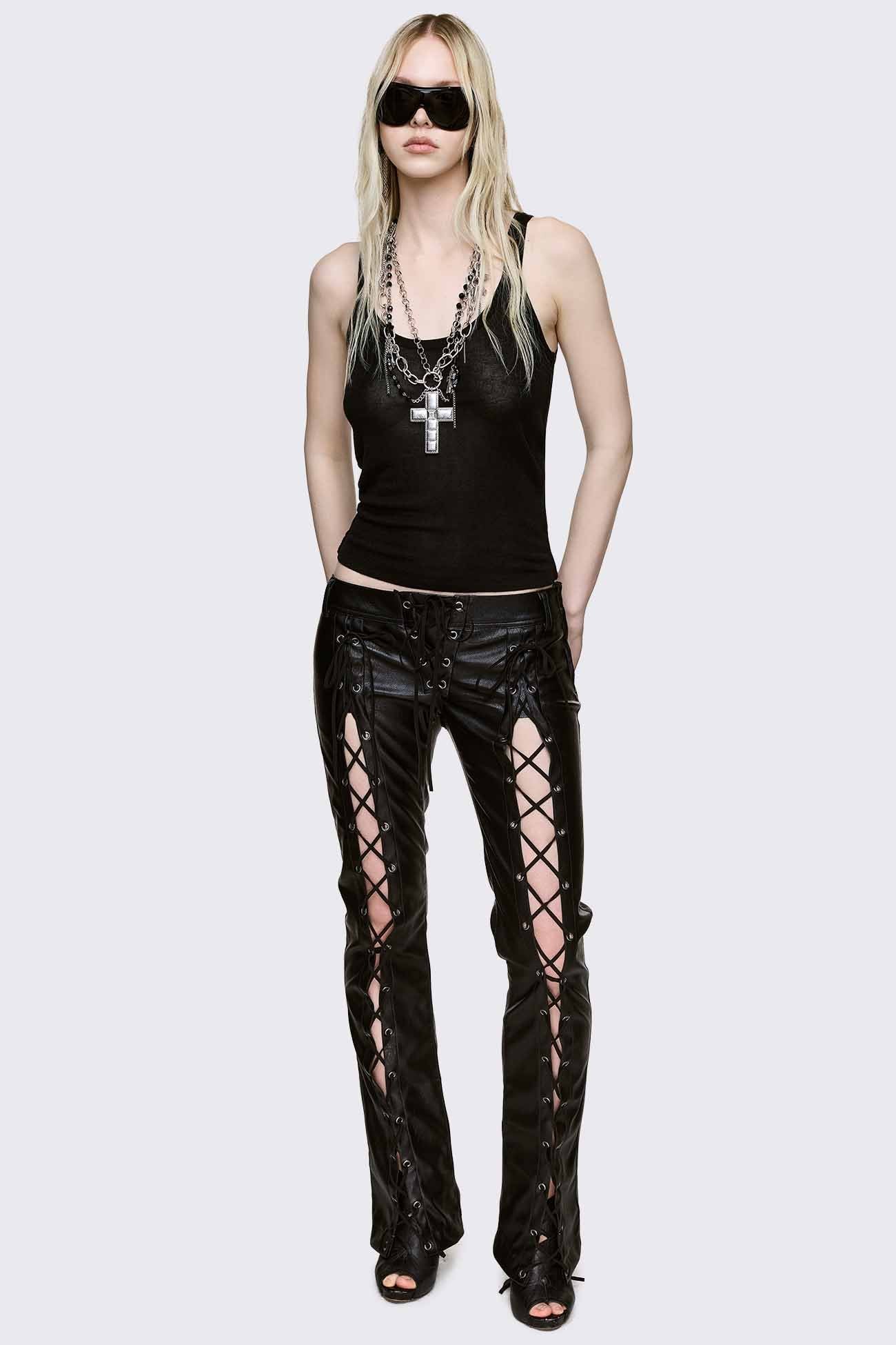 Deb Lace-Up Faux Leather Flared Pants