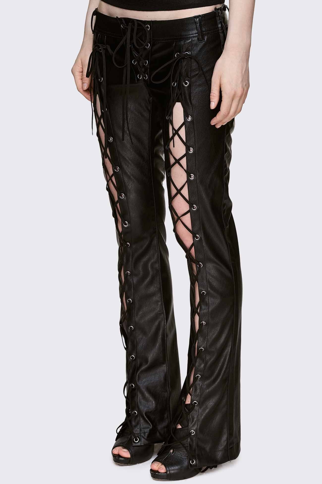 Deb Lace-Up Faux Leather Flared Pants