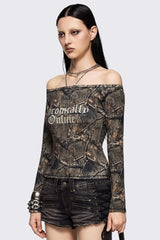 Forest Tree Camo Off-Shoulder Top