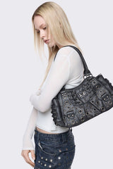 Rivet Faux Leather Shoulder Bag