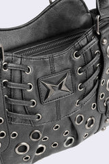 Rivet Faux Leather Shoulder Bag