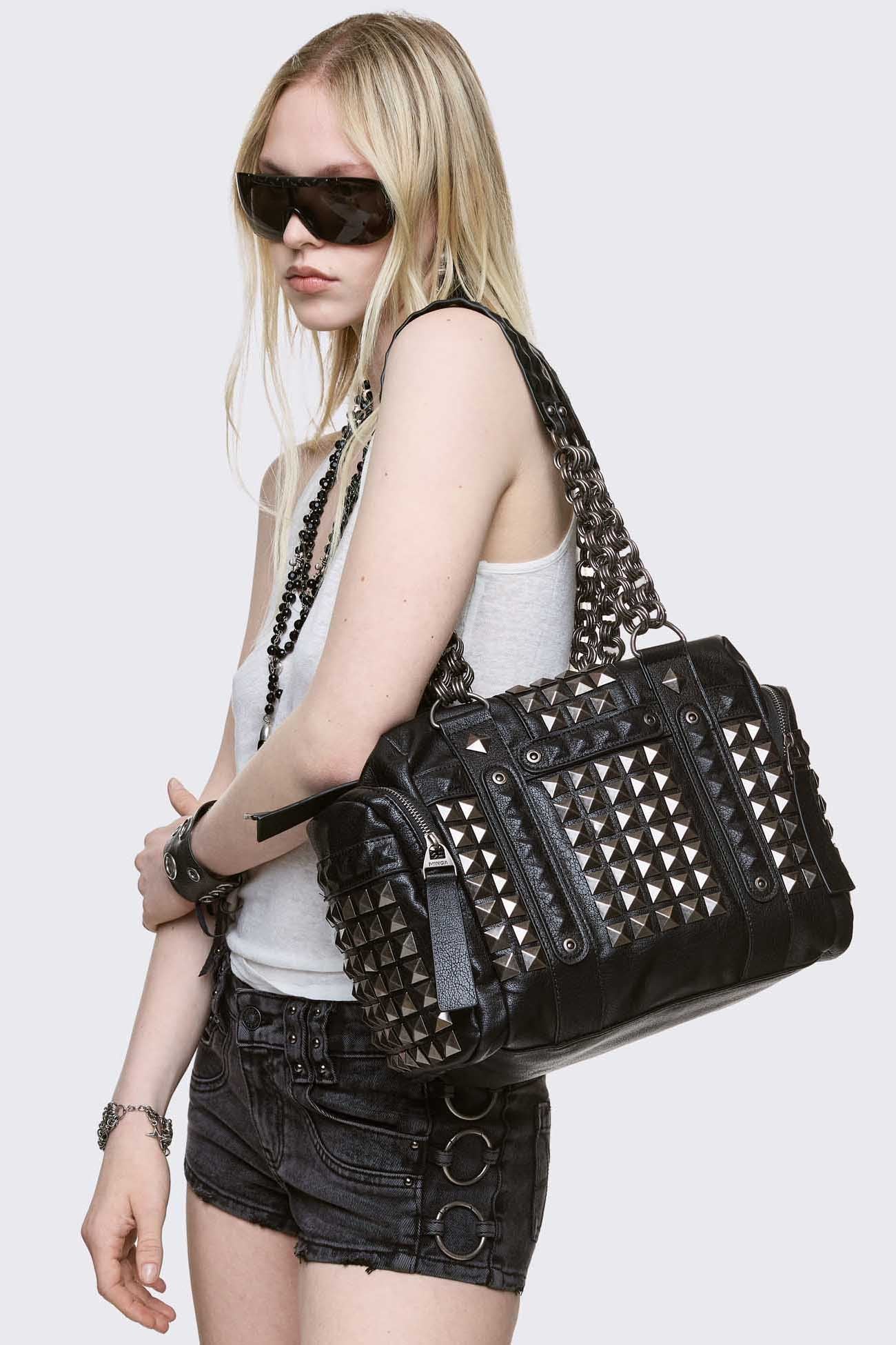 Ruthless Studded Faux Leather Shoulder Bag