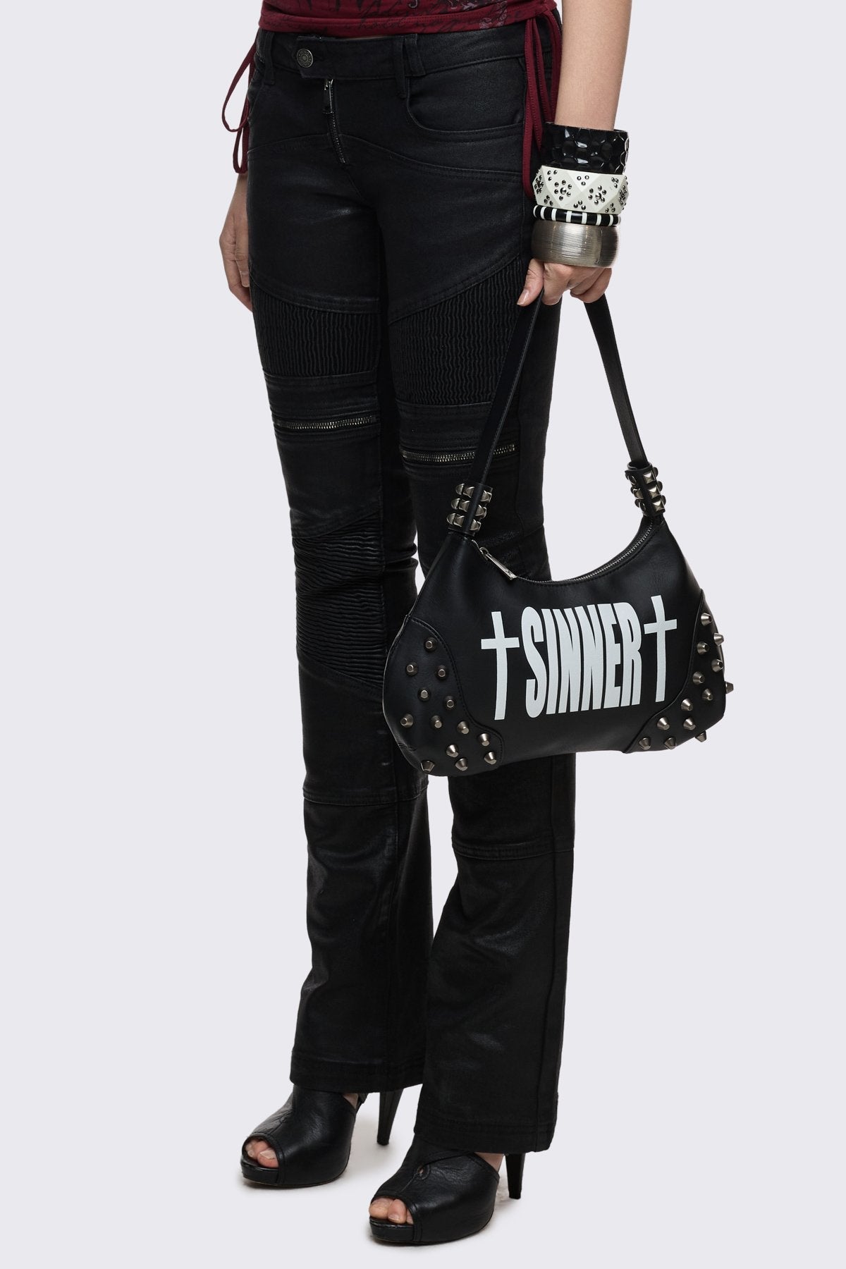 Sinner Graphic Faux Leather Shoulder Bag