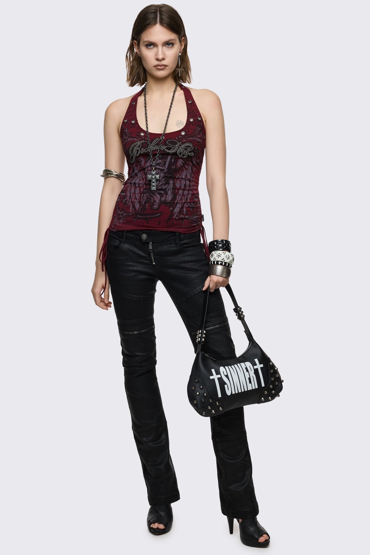 Sinner Graphic Faux Leather Shoulder Bag
